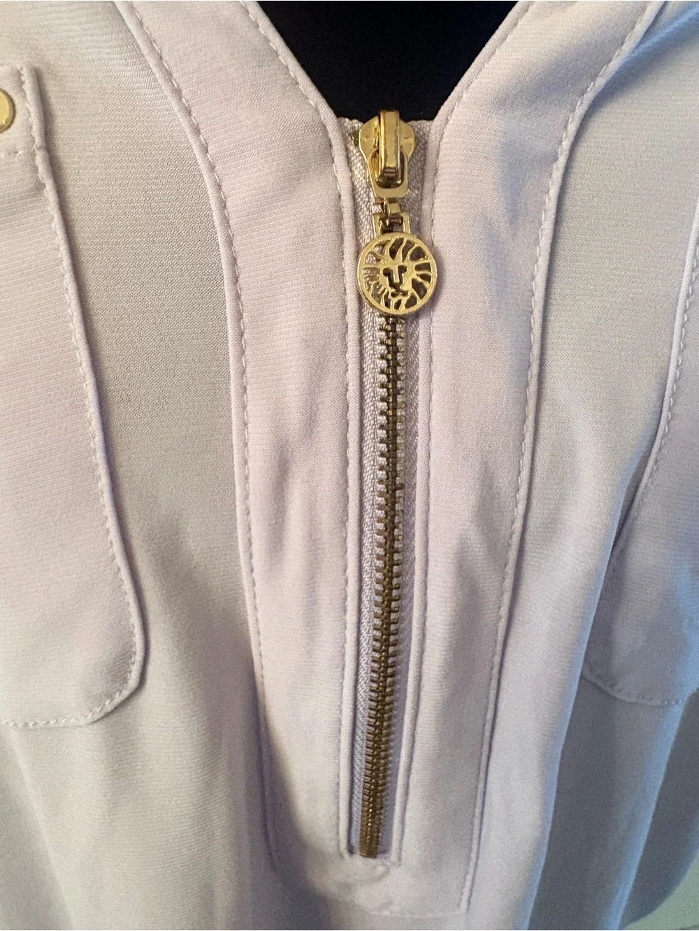 Anne Klein Lavender Sleeveless Zip & Pocket Blouse Boho Preppy Designer Layering